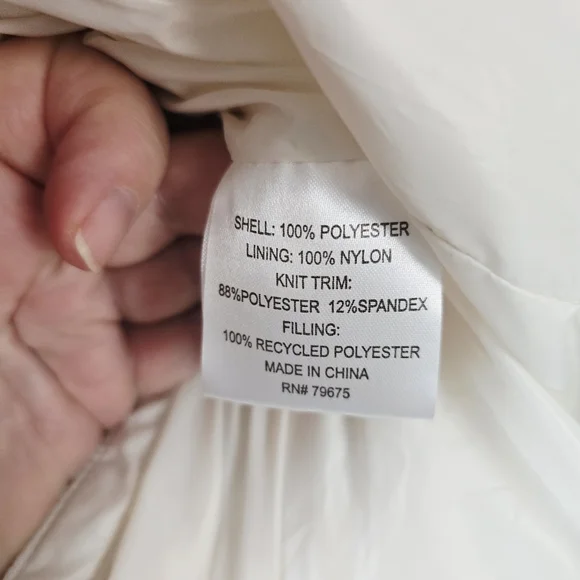 BCBG Generation Off White Black Long Puffer Parka Coat Jacket Size L - Picture 9 of 12